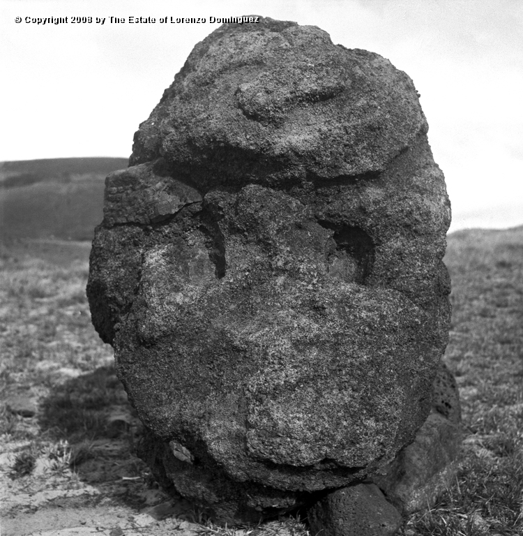 ANA_Cabeza_Calavera_01.jpg - Easter Island. 1960. Anakena. Rests of a head on the descent to the beach. (Front view.)